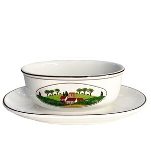 VILLEROY & BOCH Design Naif Gravy Boat Folk Art Scene Vintage Hard to Find